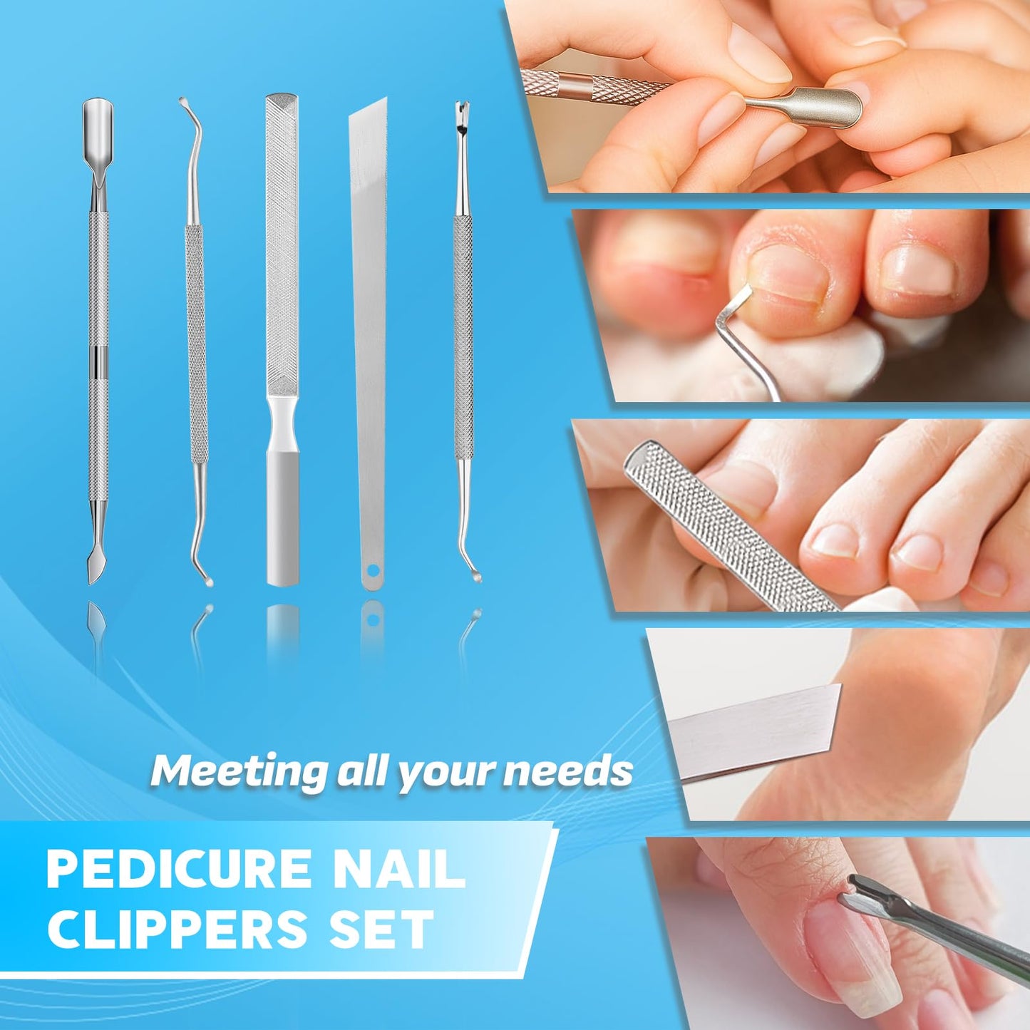 8-in-1 Heavy Duty Toenail & Fingernail Clippers for Seniors Men with Thick & Ingrown Nails - Manicure Pedicure Kit with 360° Swivel Head - Professional Wide Jaw Podiatrist Tools