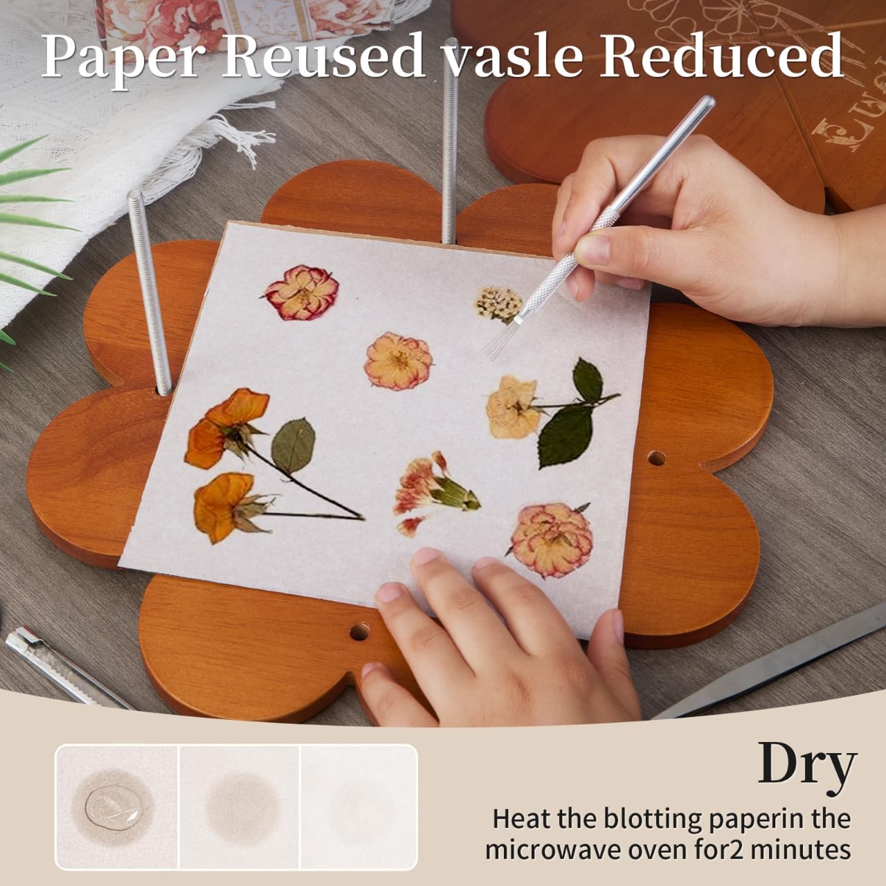 PAZIONMI Extra Large Flower Press Kit – Flower Preservation/Drying Kit for DIY Wedding Bouquet Preservation, DIY Pressed Plant Preservation, 11"x11"Wooden Pressing Boards
