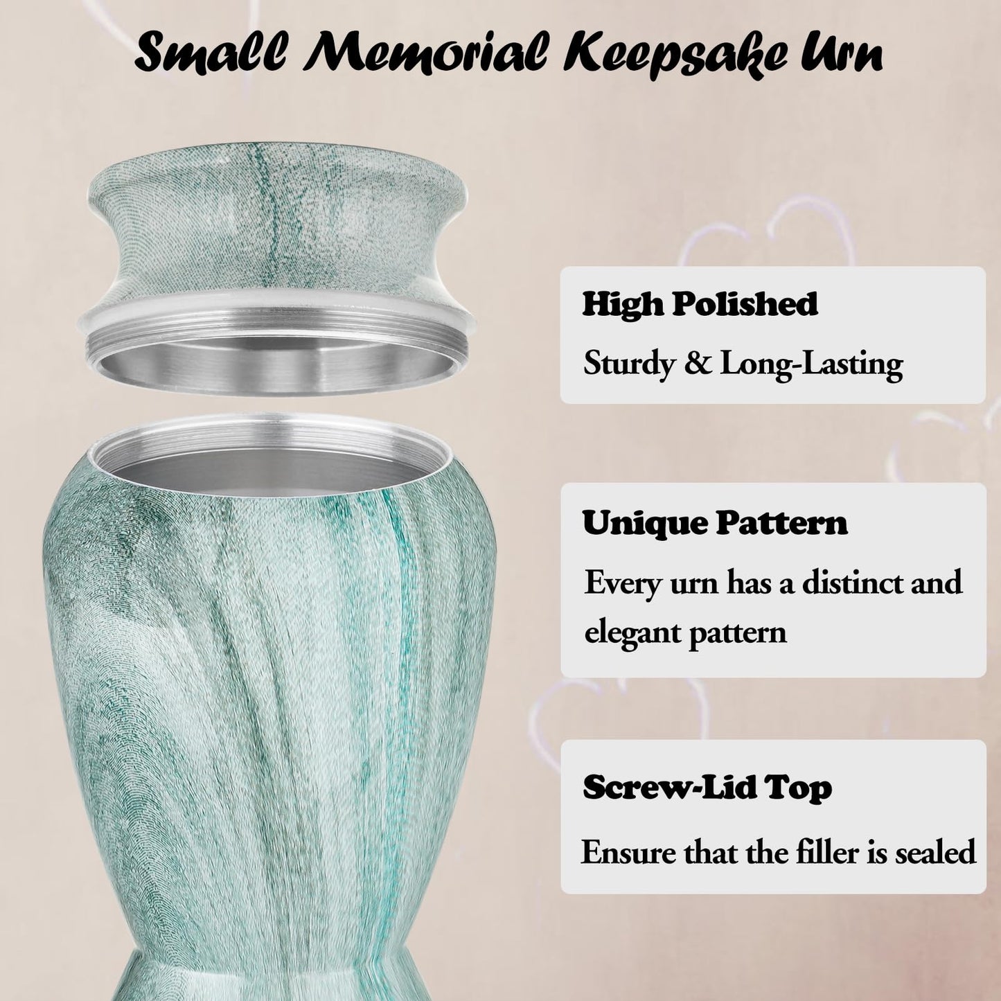 Dletay Small Urns for Human Ashes Keepsake with Box 2.85 Inch Memorial Mini Cremation Urn for Women Men Aluminum Decorative Funeral Urns Case- Lake Green