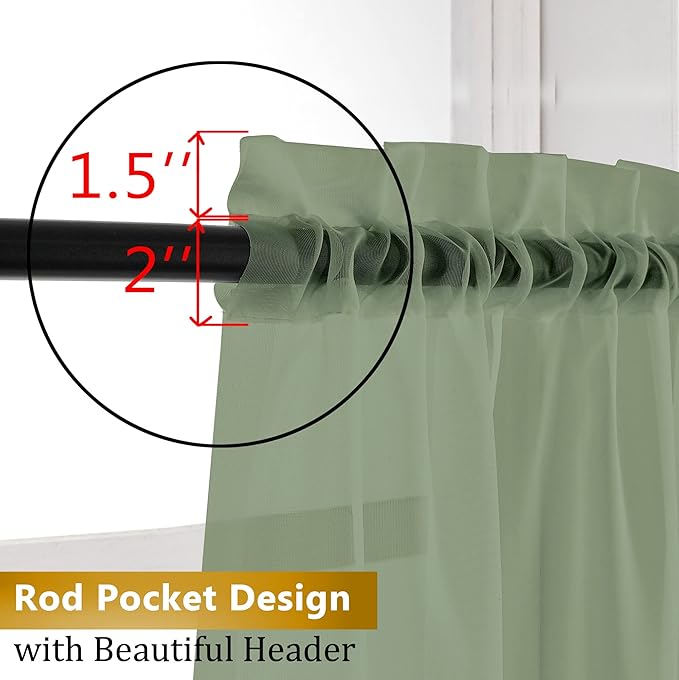 Aiyufeng Window Green Sheer Curtains 45 Inch Length 2 Panels Small Sheer Curtains & Drapes Clear Basic Rod Pocket Panel Bedroom Children Living Room Yard Kitchen, 40Wx45L