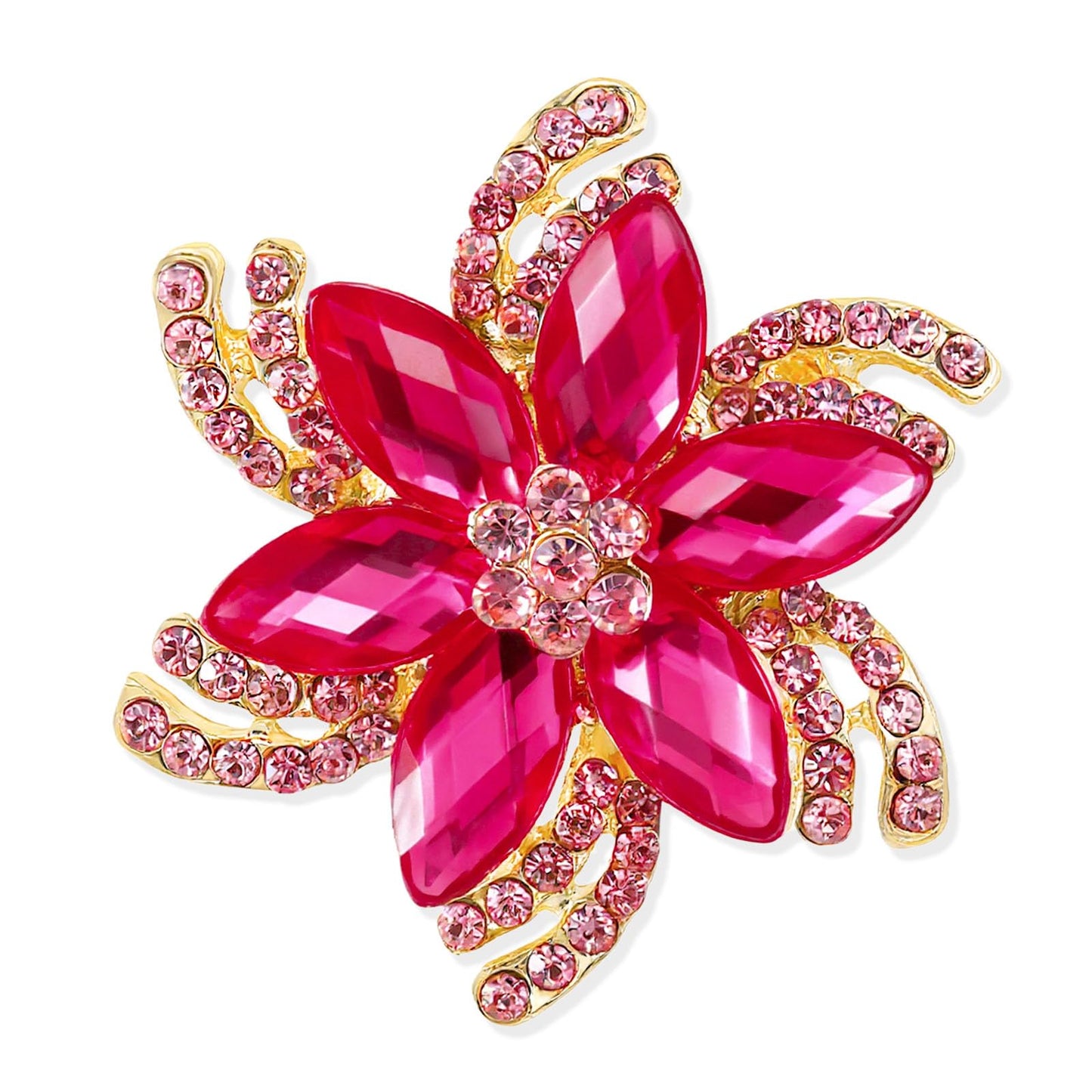 Cotsinyer Flower Brooch for Women - Cute Gold-Toned Pin with Pink Rhinestones & Crystals for Lapel, Hat, and Scarf