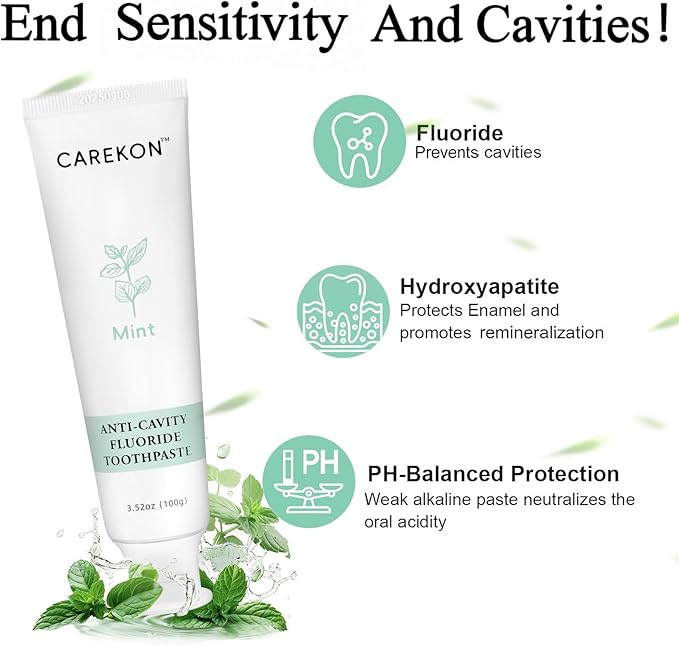 Fluoride Toothpaste with Hydroxyapatite for Sensitive Teeth, Cavity Reversal, Enamel Remineralization, Gum Repair, Travel Size, SLS Free, Mint Flavor, 1 x 3.52oz