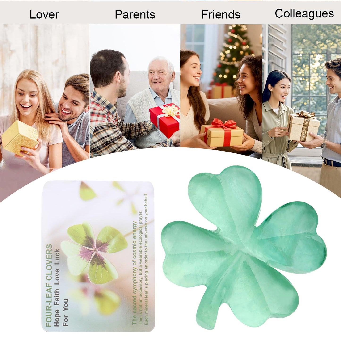 Hguxmcu Natural Fluorite Four Leaf Clover - Feng Shui Lucky Crystal for Love Positivity, Polished Healing Stone Decor, Birthday Gift for Her Gift for Women Men