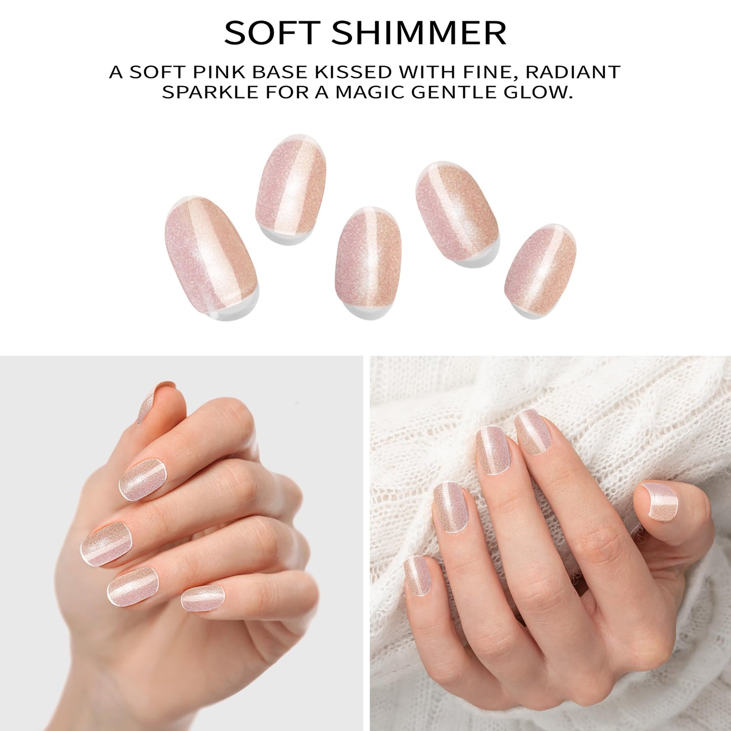 Semi Cured Gel Nail Strips with 20 Pieces – UV Gel Nail Stickers & Nail Wraps, Complete Manicure Kit Includes Prep Pads, Nail File and Wooden Stick, Easy Application, UV Light Required (Soft Shimmer)