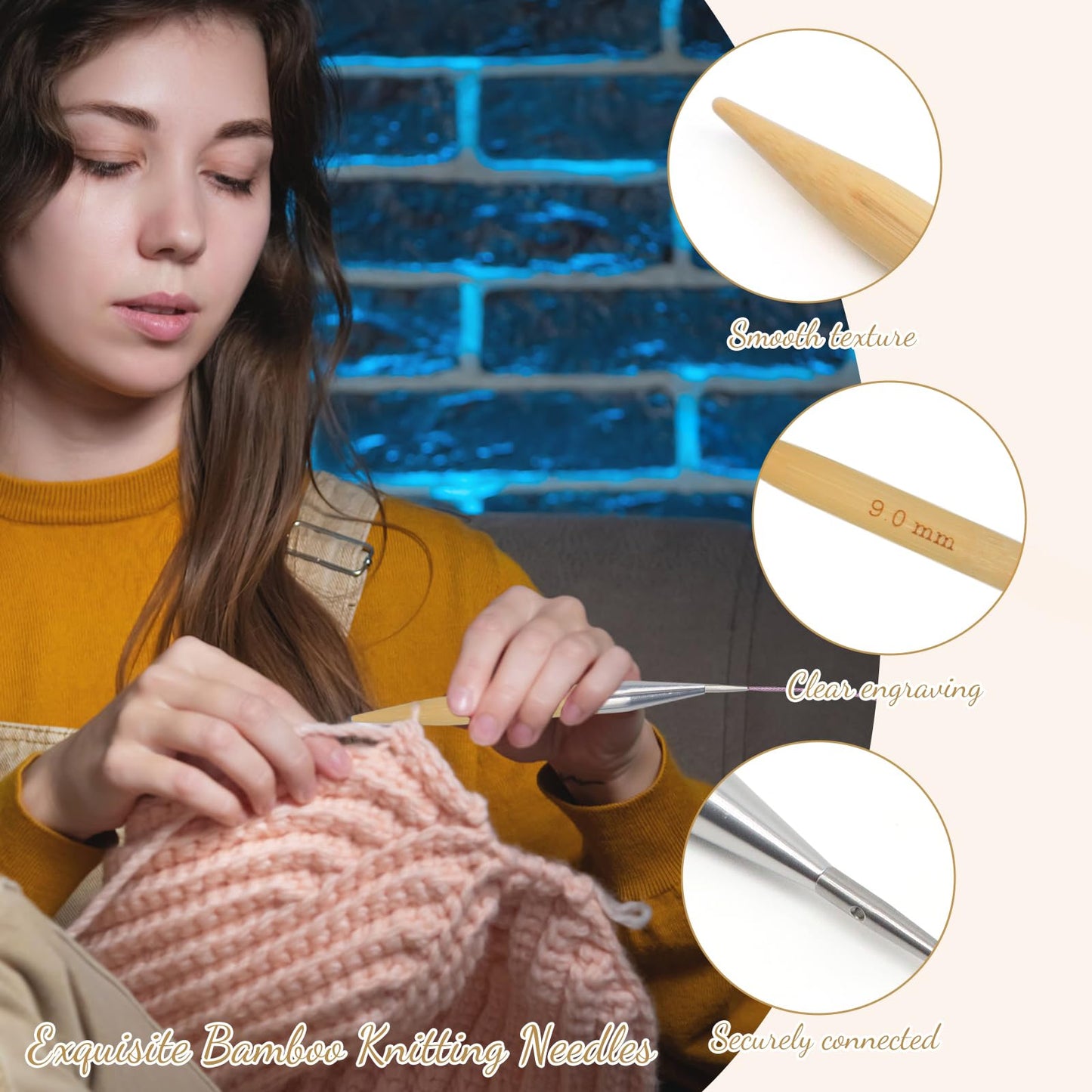 Soleeya 13 Pairs Interchangeable Knitting Needles Set,Interchangeable,Circular Bamboo Knitting Needles for Beginners 0.12-0.39in Handmade DIY, Complete Accessories