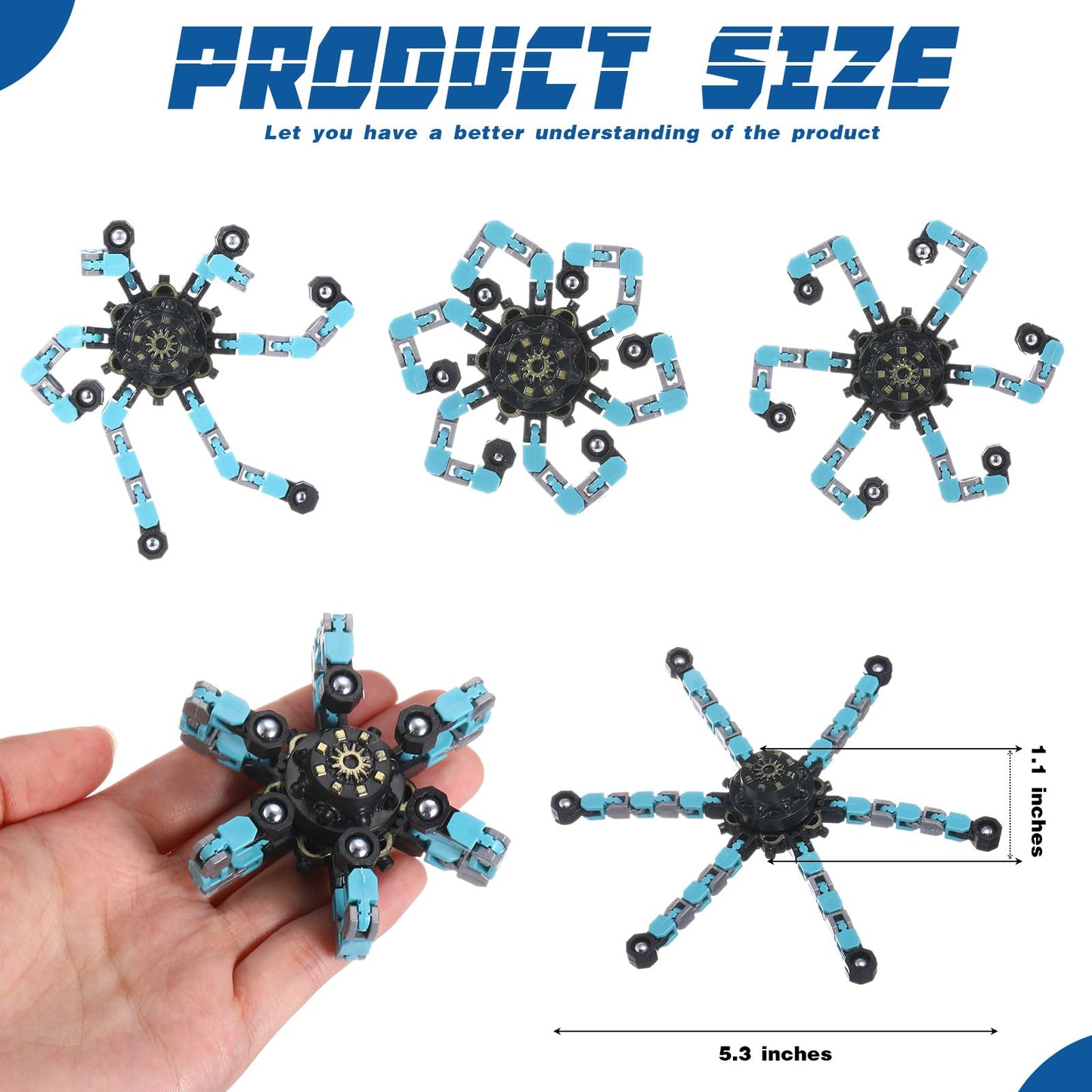 Foilswirl 48 Pcs Funny Sensory Fidget Toy Bulk for Kids Transformable Chain Robot Finger Toys Stress Relief Spinner DIY Deformation Mechanical Toys for ADHD Autism Kids Adults