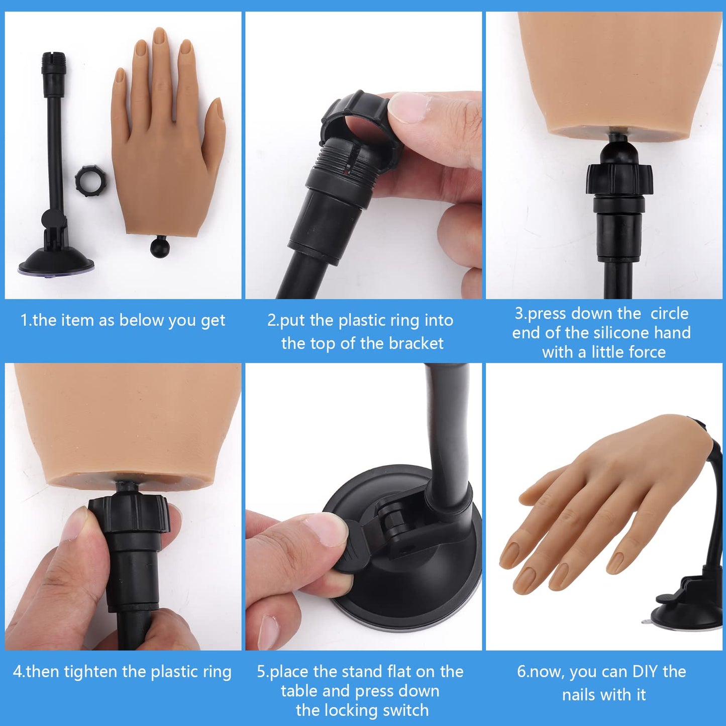 LIONVISON Silicone Practice Hand for Acrylic Nails with Bracket,Realistic Nail Practice Hand Stand, Flexible Bendable Nail Training Mannequin Hand for Nails Practice Nail Art Tools ( Left Hand )