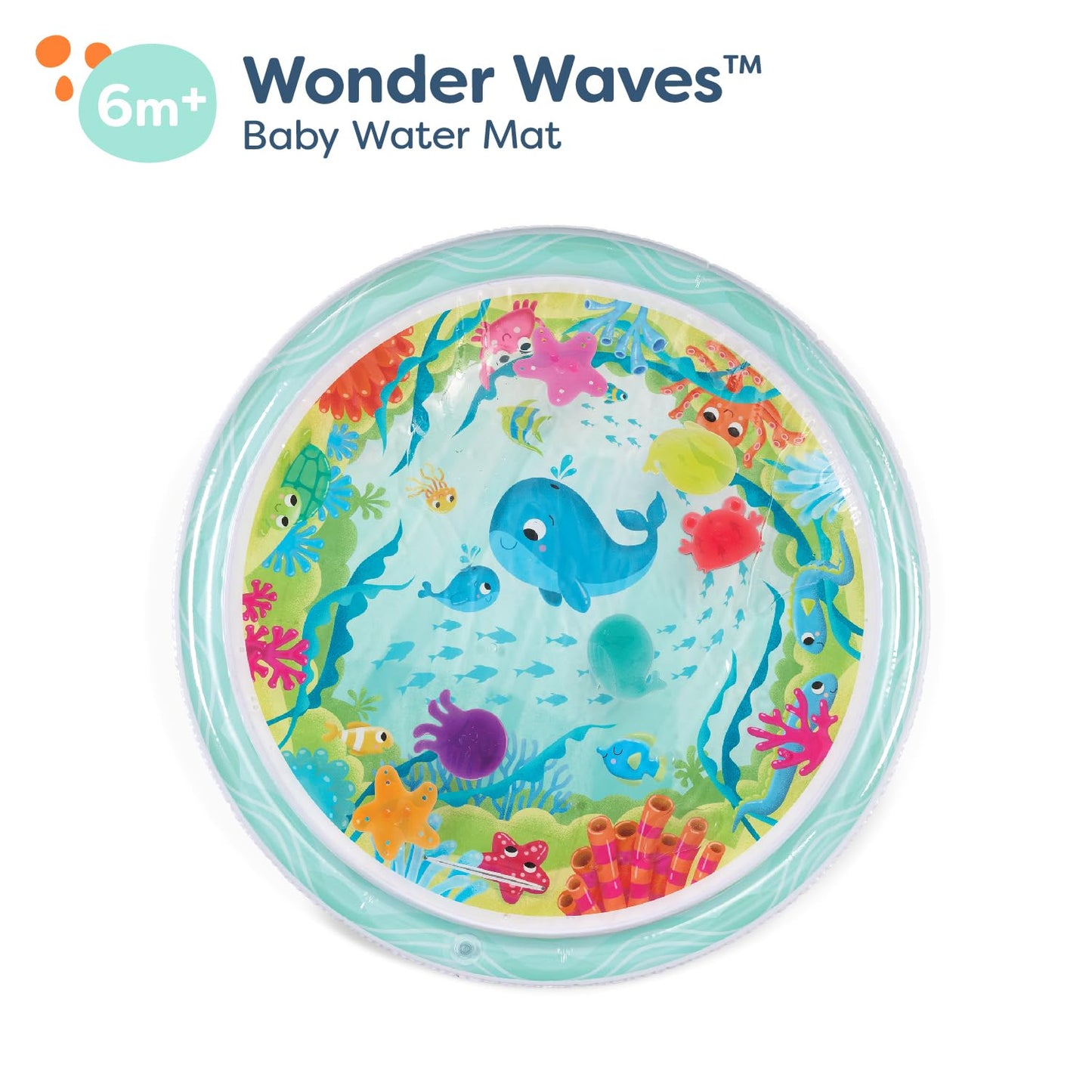 B. toys – Baby Inflatable Tummy Time Mat 6 Removable Sea Animals Water Activity Mat for Babies Easy to Clean – 6+ Months Wonder Waves