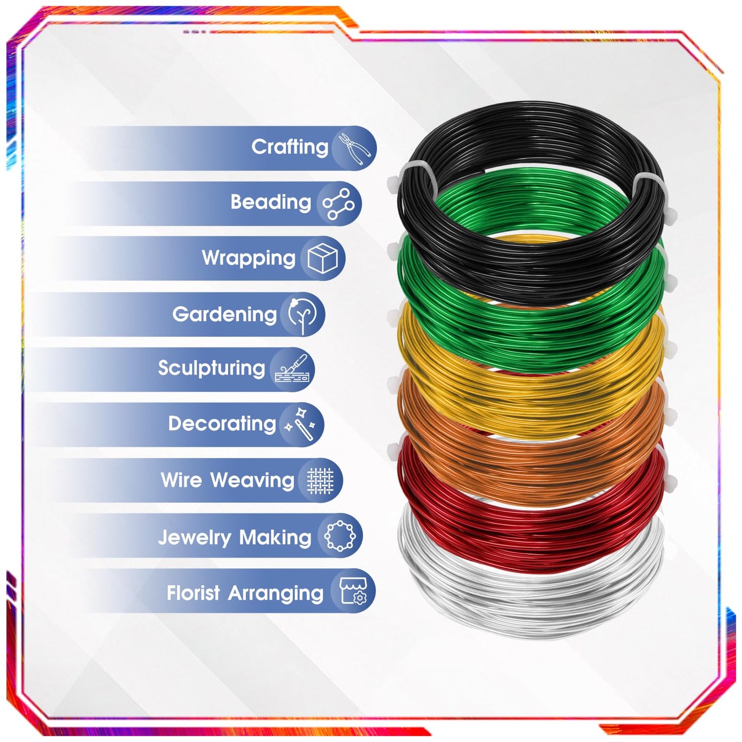 YTKavq Aluminum Craft Wire,14 Gauge 6 Rolls Jewelry Beading Wire for Jewelry Making, DIY Crafts & Floral Design - Soft Bendable Metal Wire, Perfect Alternative to Copper Wire (33FT x 6)