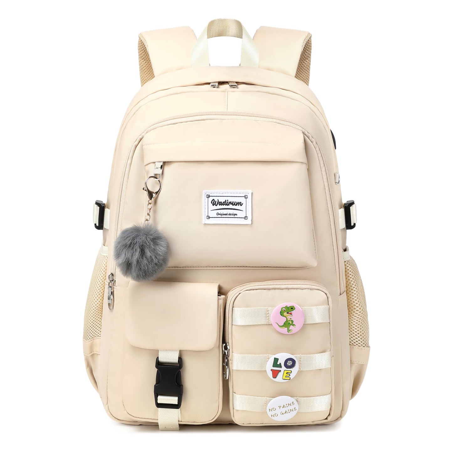 Wadirum Women Casual Backpack Set Girl School Bookbag Set Cute Laptop Ruaksack Beige