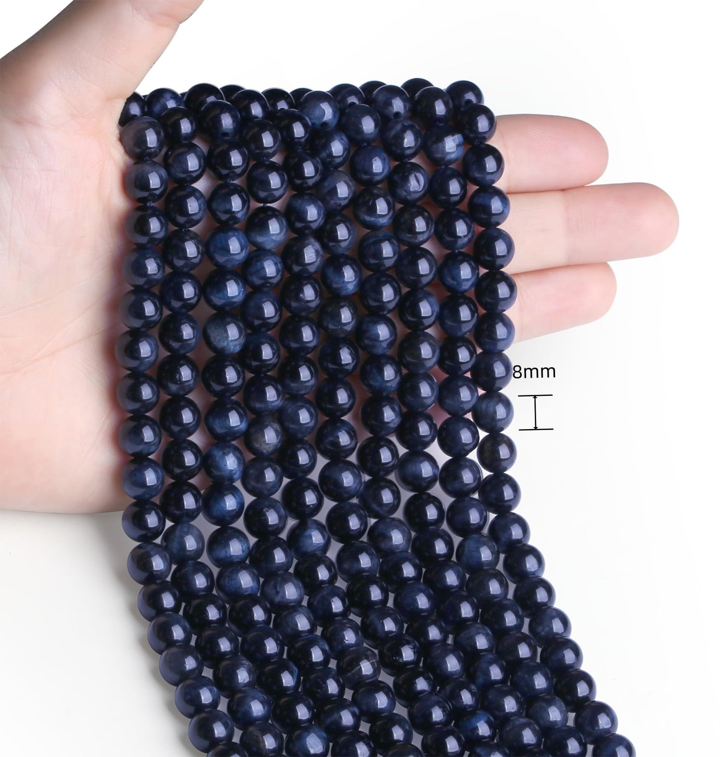 NUKAYAI Sapphire Tiger Eye Beads 60Pcs Natural Crystal Beads 8mm Blue Round Stone Bead Smooth Loose Bead for Bracelet Necklace DIY Earrings Making