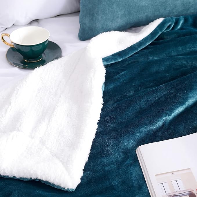 SOCHOW Sherpa Fleece Throw Blanket, Double-Sided Super Soft Luxurious Plush Blanket Throw Size, Blue Coral, 50x60 inches