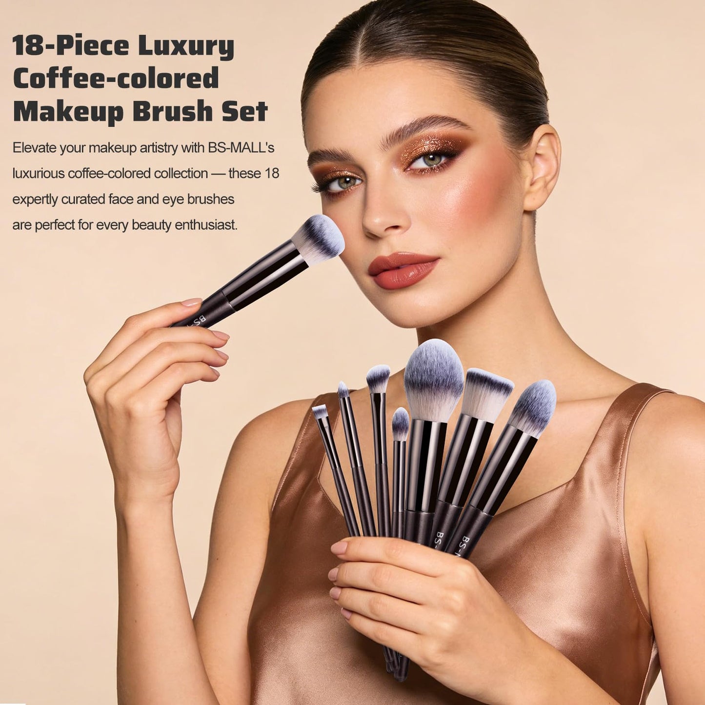 BS-MALL Makeup Brush Set 18 Pcs Premium Synthetic Foundation Powder Concealers Eye shadows Blush Makeup Brushes with black case (Coffee)