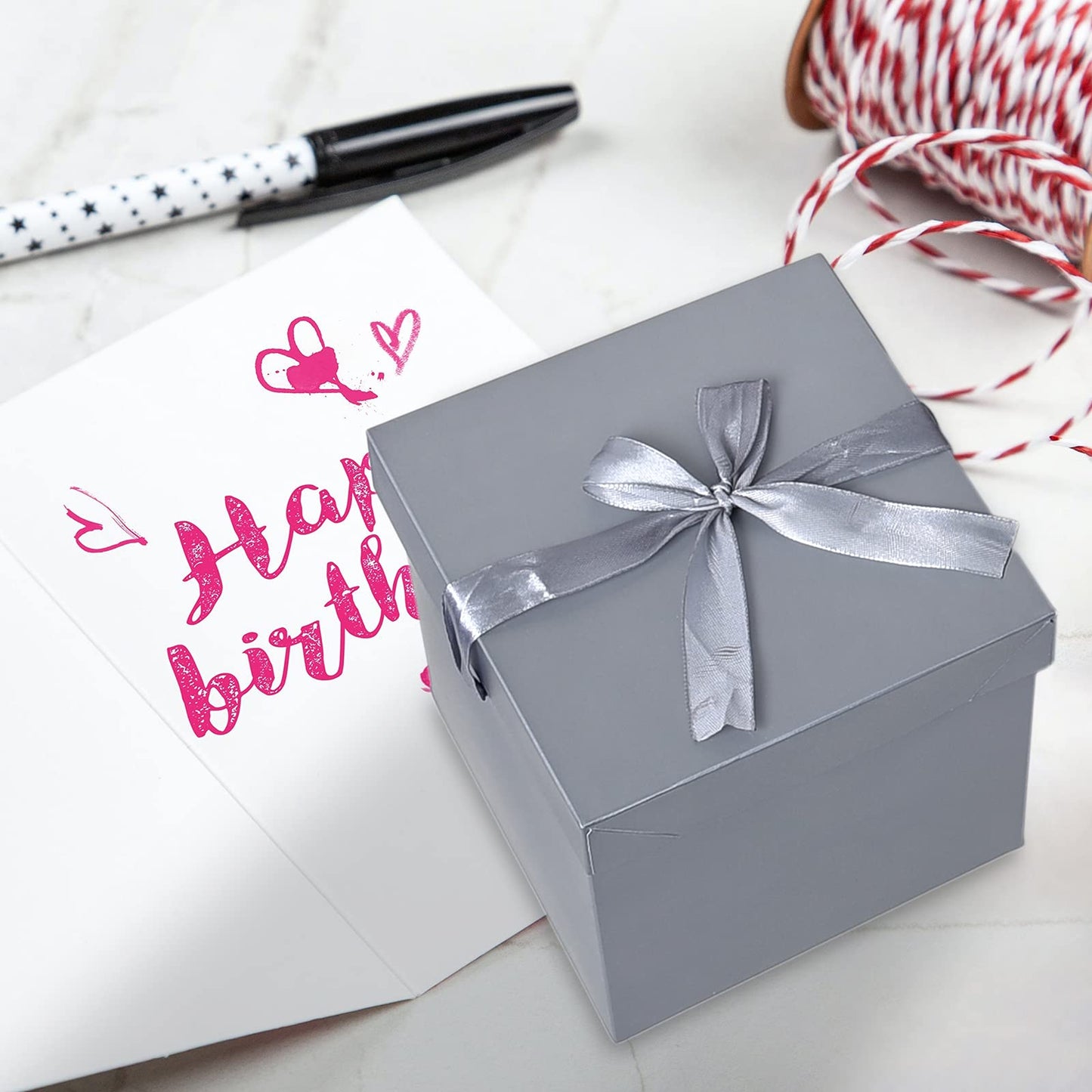 GP SUP 12 Packs Gift Boxes with Lids,Paper Gift Wrap Boxes 10x10x10cm,for Gifts, Bridesmaids, Chocolate, Cupcake, Crafting,Mother's Day(Silver, 4”×4”×4”)