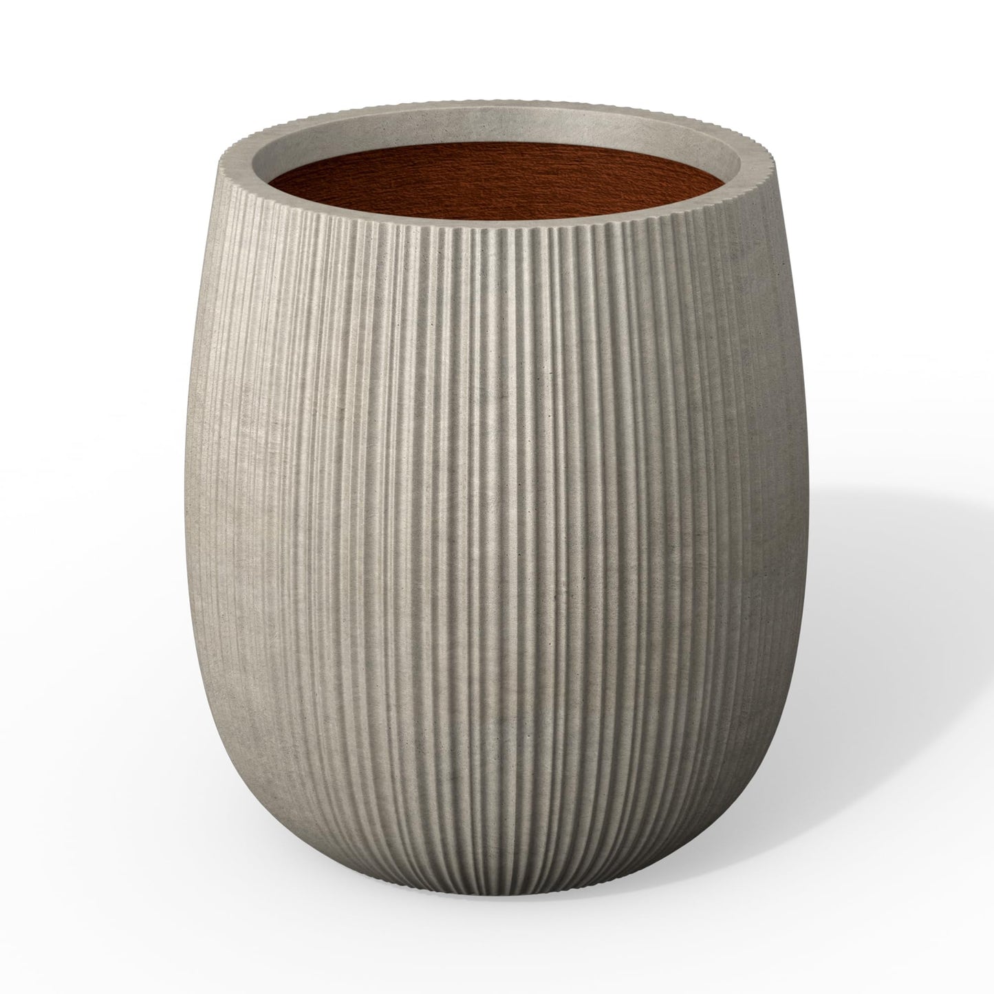 Kante 12.6" Dia x 14.6" H Round Concrete Planter, Streamlined Fluted Large Plant Pot with Drainage Hole and Rubber Plug for Home, Patio, Garden, Weathered Concrete Finish with Painted Interior