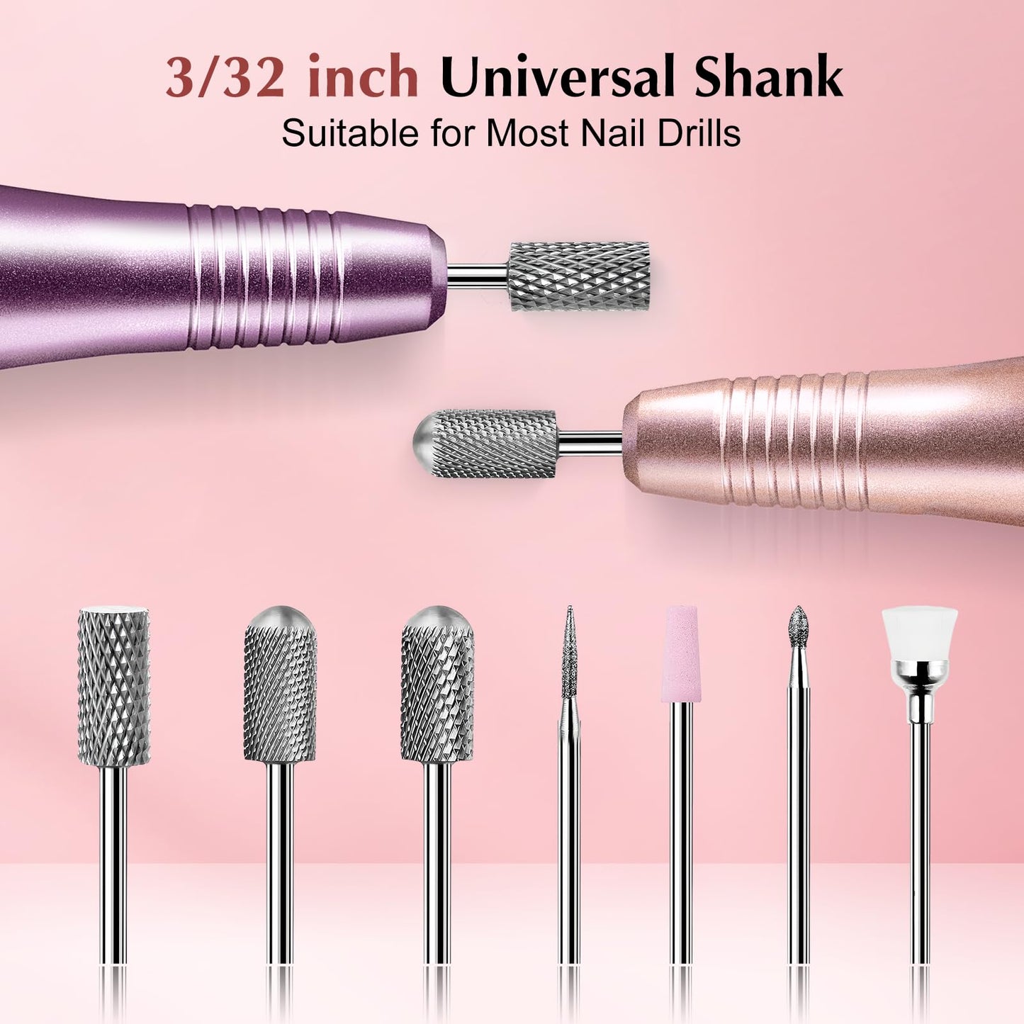 Nail Drill Bits Set 7pcs: 3/32 Inch Shank Electric Nail File Machine Bits for Acrylic Gel Dip Nails Nail Art Tools for Cuticle Remover Manicure Pedicure