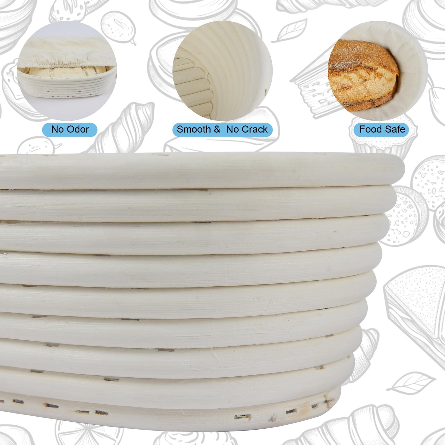 3Pcs Banneton Bread Proofing Basket, 10 inch Oval Banneton Basket,Sourdough Proofing Basket,Bread Bowl Handmade Rattan Baskets and Liners for Professional & Home Sourdough Bread Baking