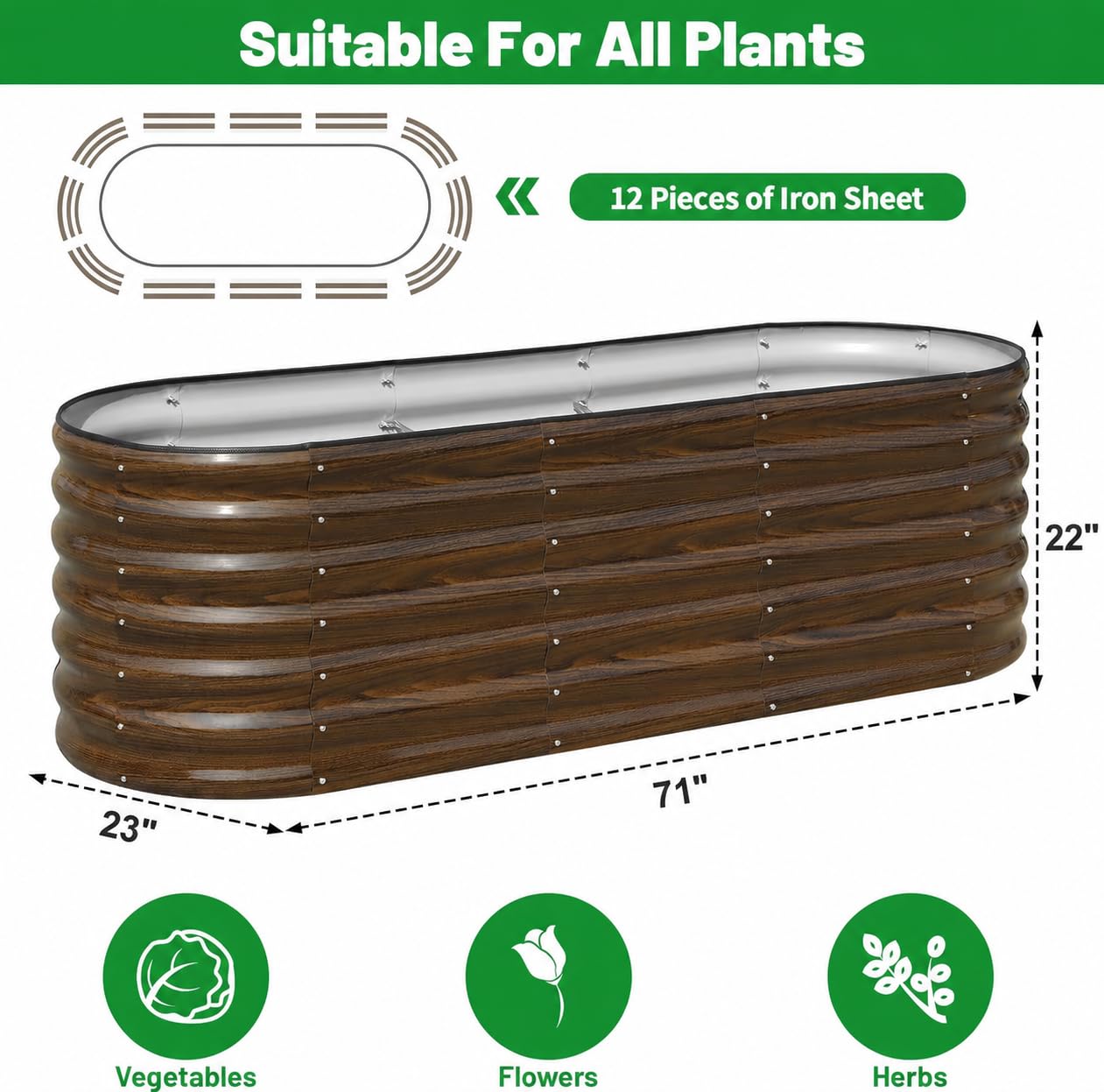 SnugNiture Galvanized Steel Raised Garden Bed Kit - 6x2x2 ft Large Metal Planter Box for Vegetables, Flowers, Herbs | Easy Assembly, Open Bottom Design