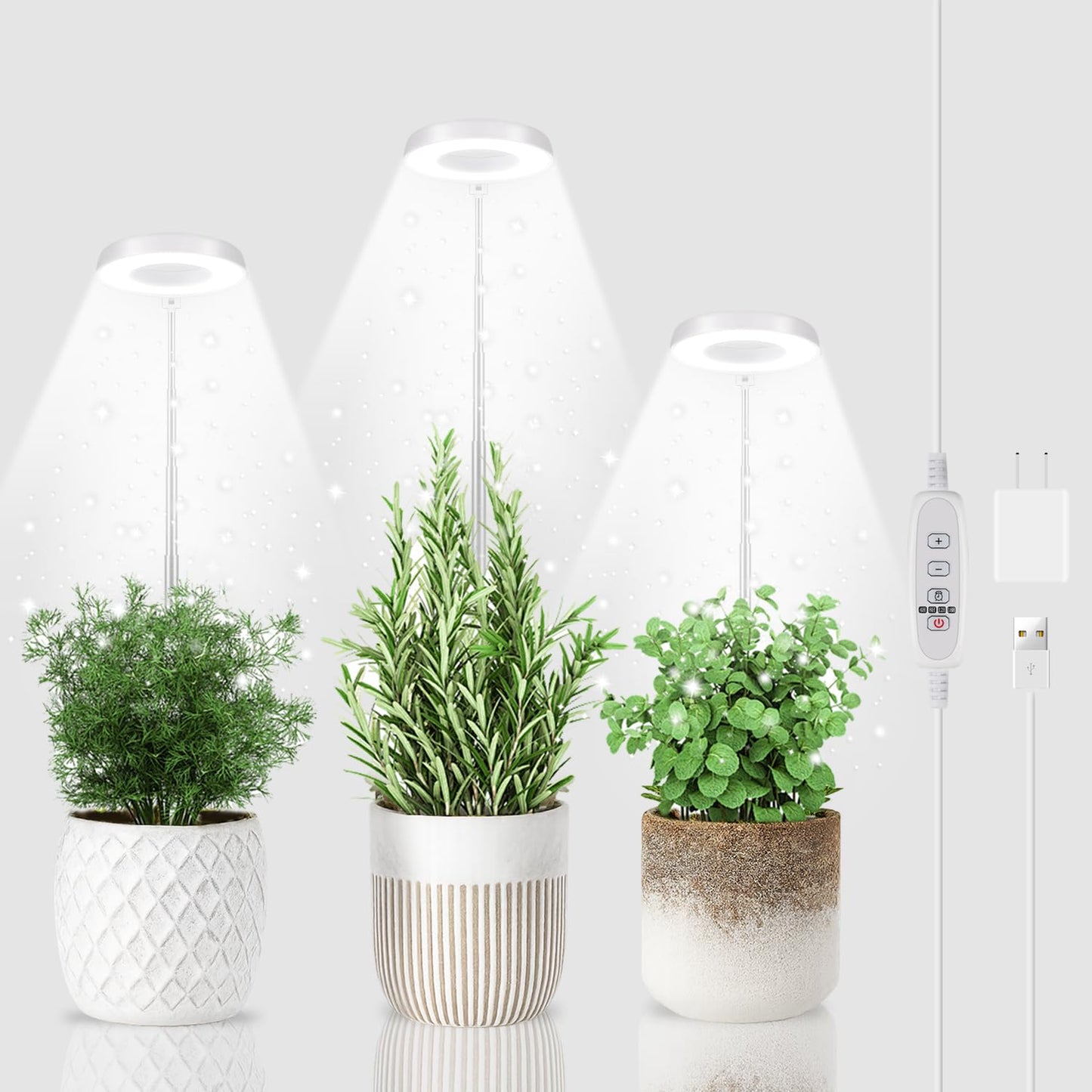 GYTF 3 Pack Halo Grow Light for Indoor Plants, 6000K 48 LEDs Full Spectrum Plant Lamp with Dimmable & Timer 4/8/12/18Hrs for Succulents, Mini Bonsai, Small Plants, Height Adjustable