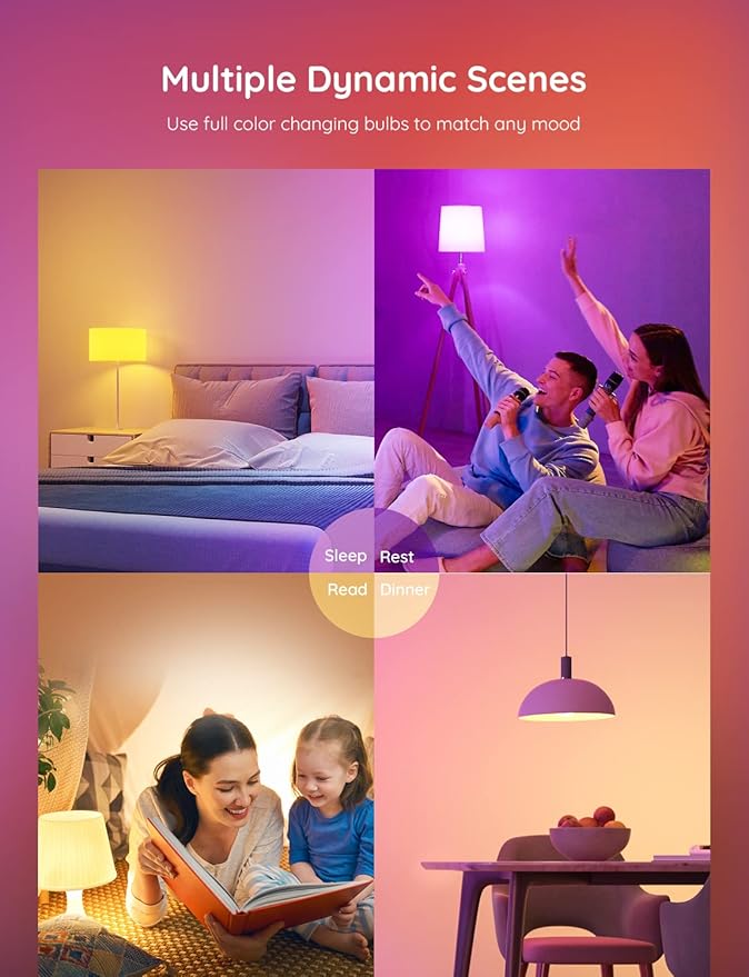 Govee Smart Light Bulbs, WiFi Bluetooth Color Changing Bulbs, Music Sync, 54 Dynamic Scenes, 16 Million DIY Colors RGB Light Bulbs, Work with Alexa, Google Assistant, 800 Lumen, 8 Pack