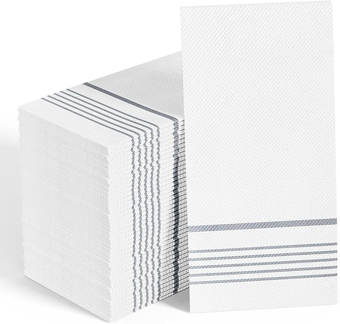 200 Pack Paper Dinner Napkins, Absorbent Paper Napkins, Premium Quality Guest Towels, 2-Ply Disposable Hand Towels for Kitchen, Events, Parties or Events (Silver)
