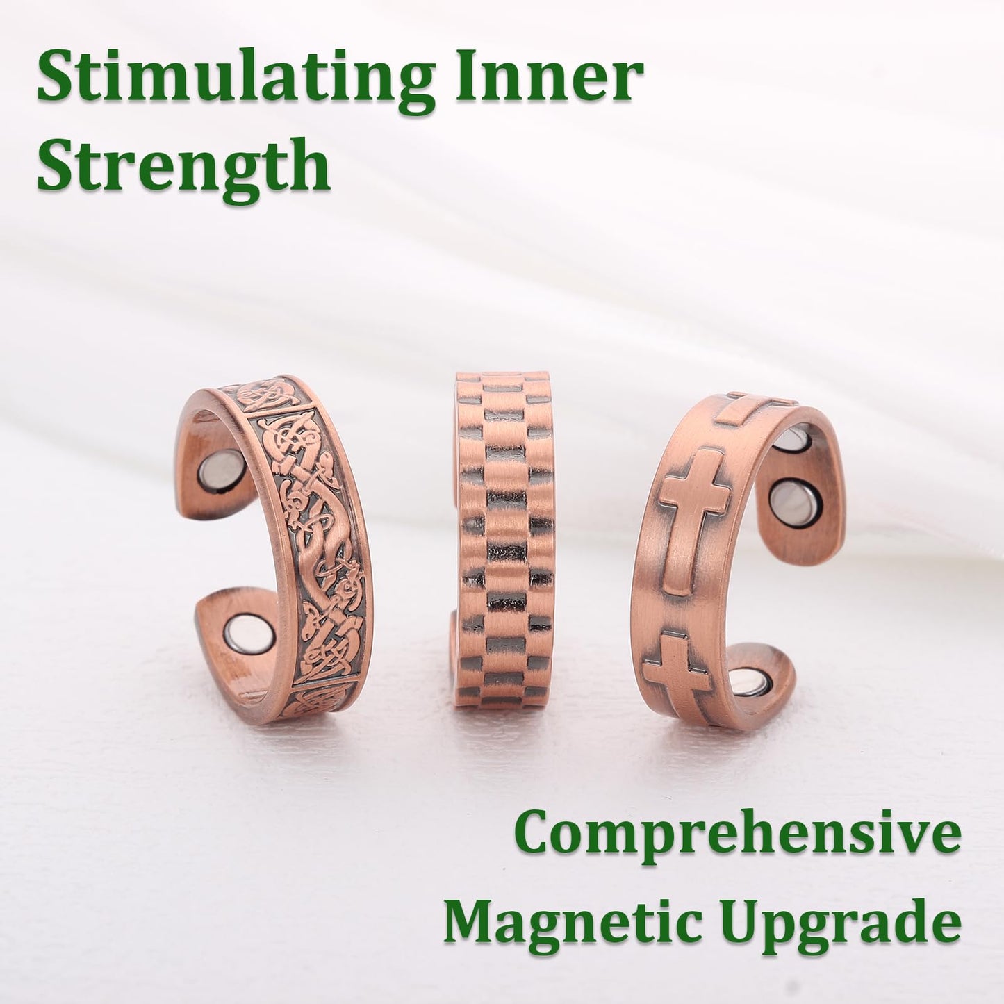 Fashtour 3 Copper Rings for Men Women, 99.9% Pure Copper Magnetic Rings, Adjustable