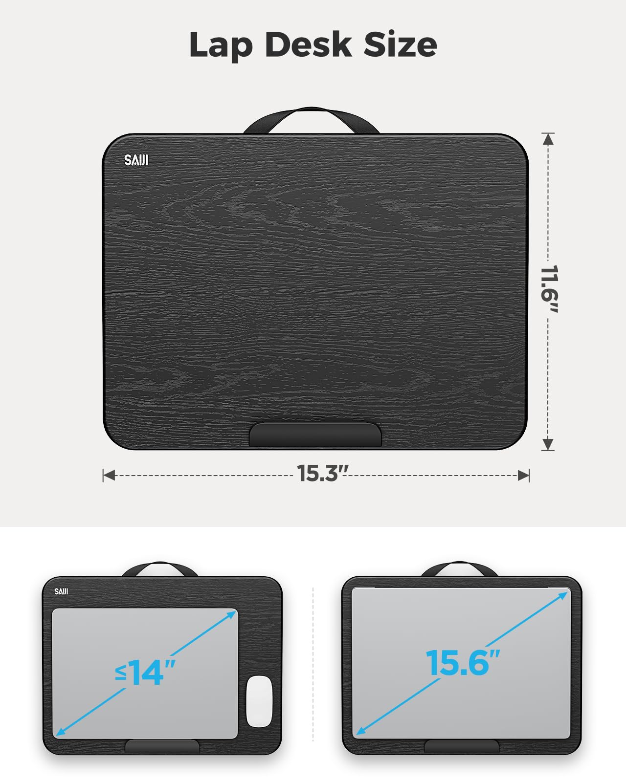 SAIJI Laptop Lap Desk, Portable Laptops Tray with Cushion, Drawer Storage, Phone Holder, 12mm Thickened Panel,Carry Handle, Computer Laptop Stand for Bed Fits Up to 15.6 Inch Laptops