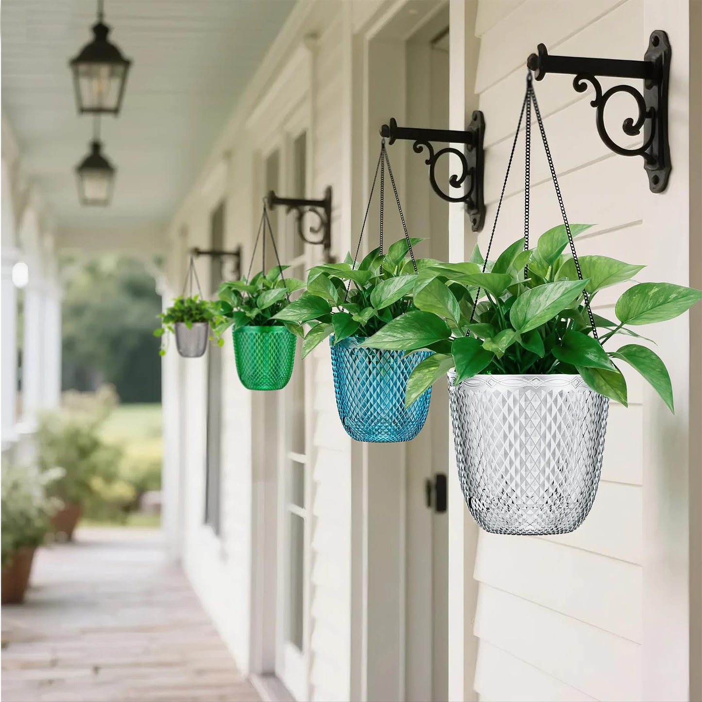 QCQHDU Hanging Planters for Indoor Plants, 2-Pack 5.7 Inch Self Watering Hanging Pots, Plastic Plant Hanger with Drainage Holes and 3 Hooks Chains for Garden Home (Clear)