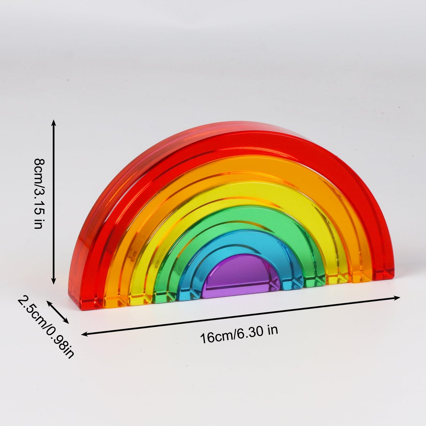 KOAICS 6PCS Acrylic Rainbow Stacker Toy, 100% Acrylic Stacking Toy,Montessori Arch Bridge Rainbow Building Blocks for Kids, Educational Sensory Light Learning Toys