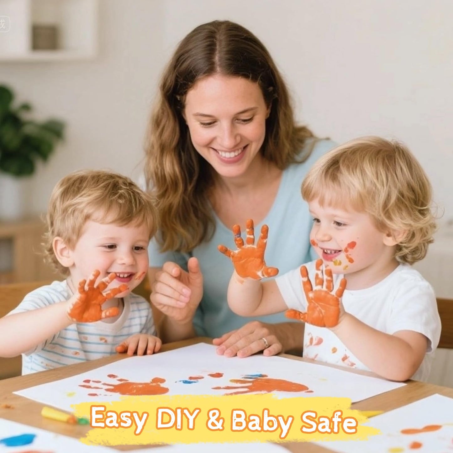 CHERRY CHEERS Family Handprint Kit with Light, Handprint Keepsake Frame, Wooden Led Light, Easy Install, No Need Screw etc, Non-Toxic Paints (White)