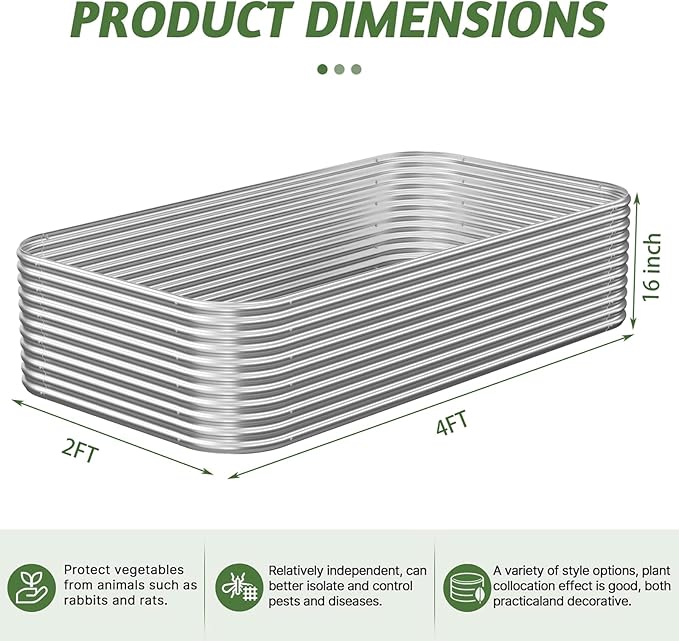 3 Pack Tall 4x2FT Corrugated Galvanized Steel Raised Garden Bed Outdoor, Metal Above Ground Garden Bed for Vegetables and Flowers, Raised Beds for Gardening