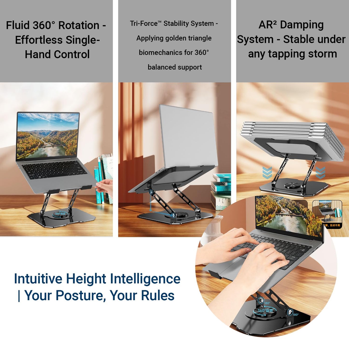 360° Rotating Laptop Stand for Desk, Heavy Duty Solid Steel Ergonomic Laptop Riser, Foldable Portable Computer Holder, Stable Adjustable Stand Compatible with MacBook Air/Pro 10-16 Inch Laptops
