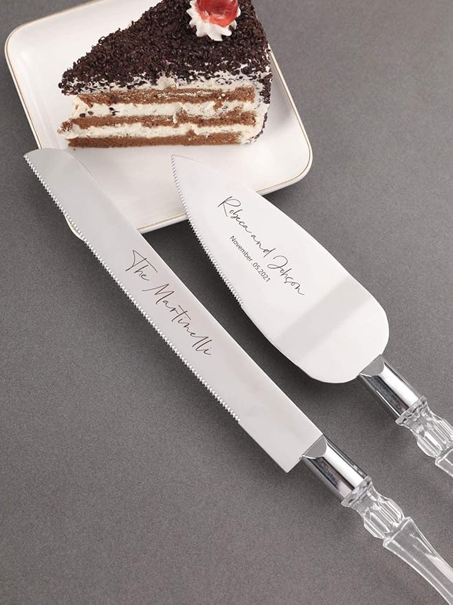 AW BRIDAL Personalized Wedding Cake Knife, Silver Cake Cutting Set Bridal and Groom Cake Knife Set for Wedding, Birthdays, Anniversary//DK2201CPP23//