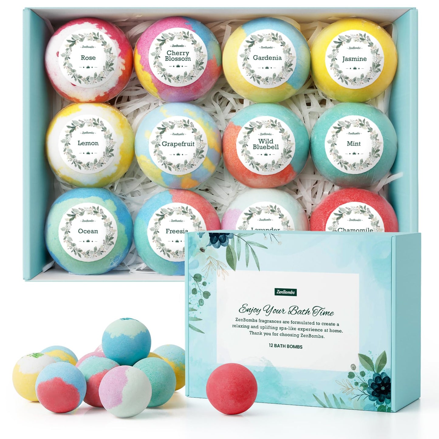 ZenBombs Bath Bombs for Women, 12pcs Handmade Natural Bath Bomb, Stocking Stuffers, Mothers Day Presents for Mom, Bath Bomb with Shea Butter, Valentines Day Gifts for Her and Him