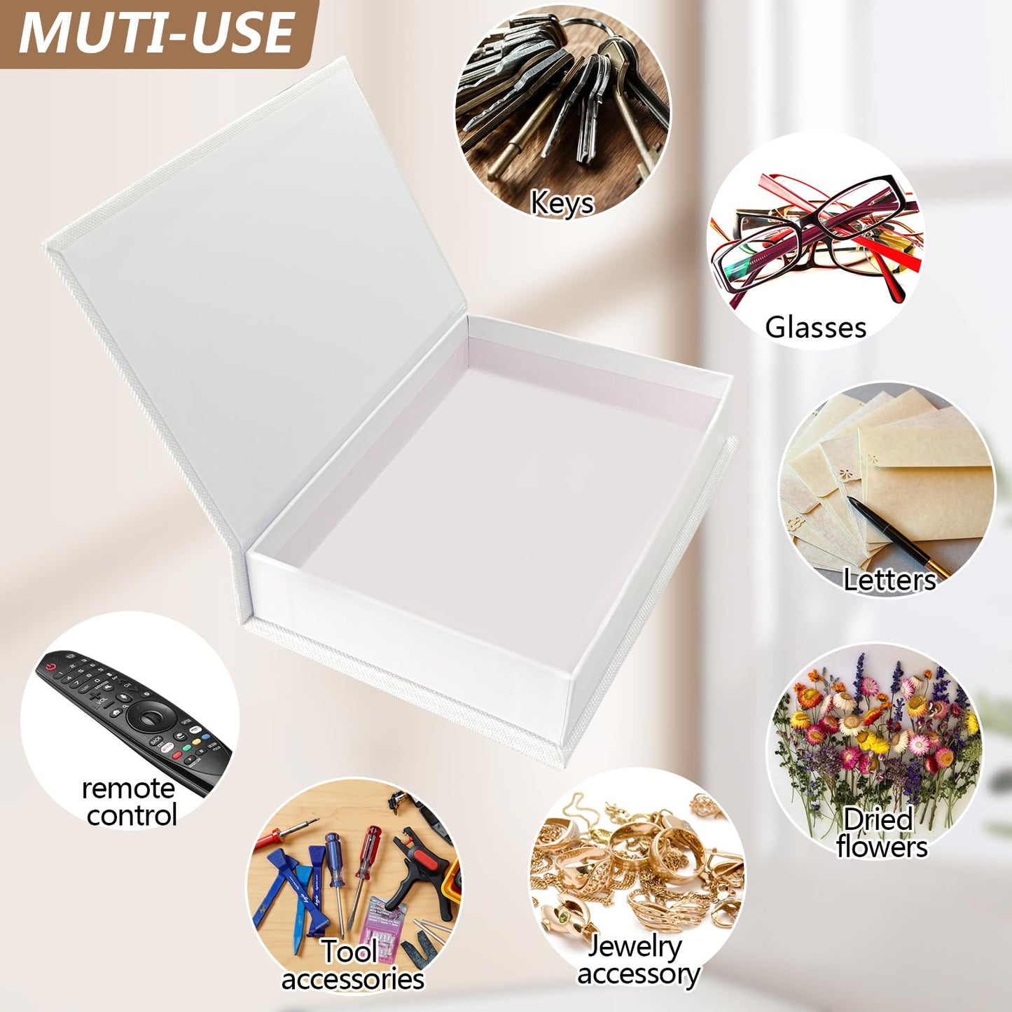 Himitimi 2Pcs Faux Books for Decorative - White Linen Fake Boxes, Blank Stacked Decor for DIY Crafts, Hotel Entryway, Bookshelf, Coffee Table (S&L)
