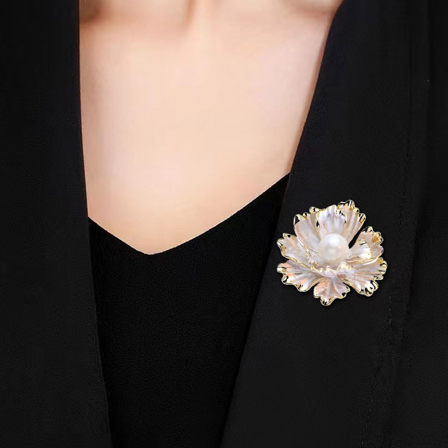 Red/White Enamel Peony Flower Crystal Brooches Pins Fashion Beautiful Created Rhinestone Pearl Floral Brooch Good Idea for Party Dance Wedding Banquet for Elegant Women Girl (White Enamel Flower)