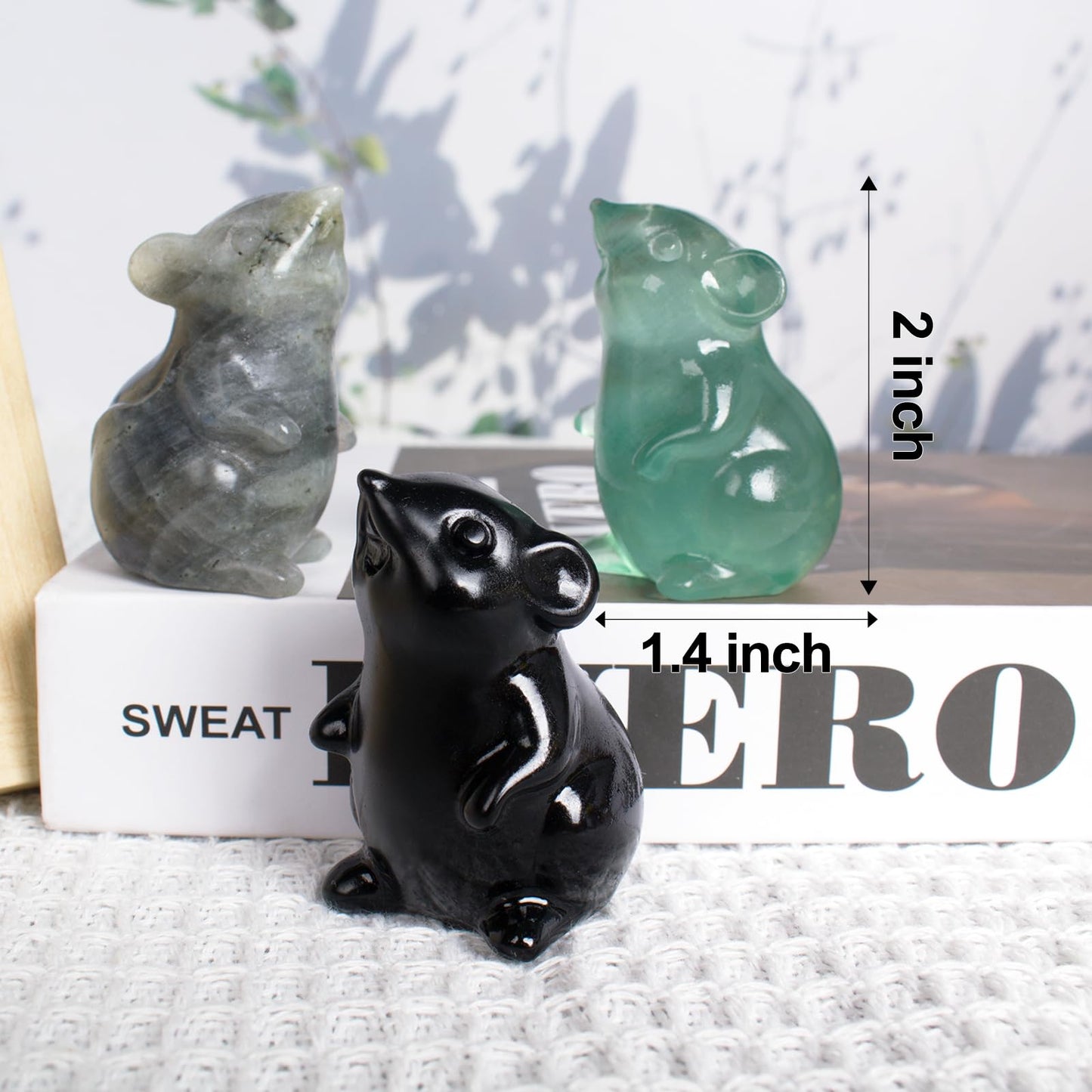 Ytbeoxk Handmade Fluorite Crystal Mouse Figurine Natural Quartz Sculpture Wealth Attracting Feng Shui Decor Mini Desk Ornament Meditation Crystal Animal Mouse.