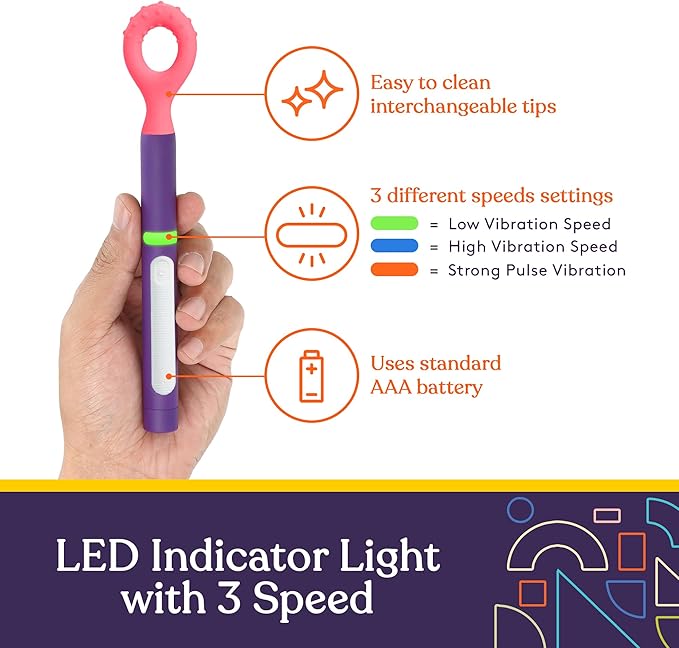 Special Supplies Buzz Buddy Oral Motor Stimulation kit with 12 Soft Textured Interchangeable Heads, Calm Sensory Needs, Support Speech, and Stimulate Self Feeding, Gentle Vibrations