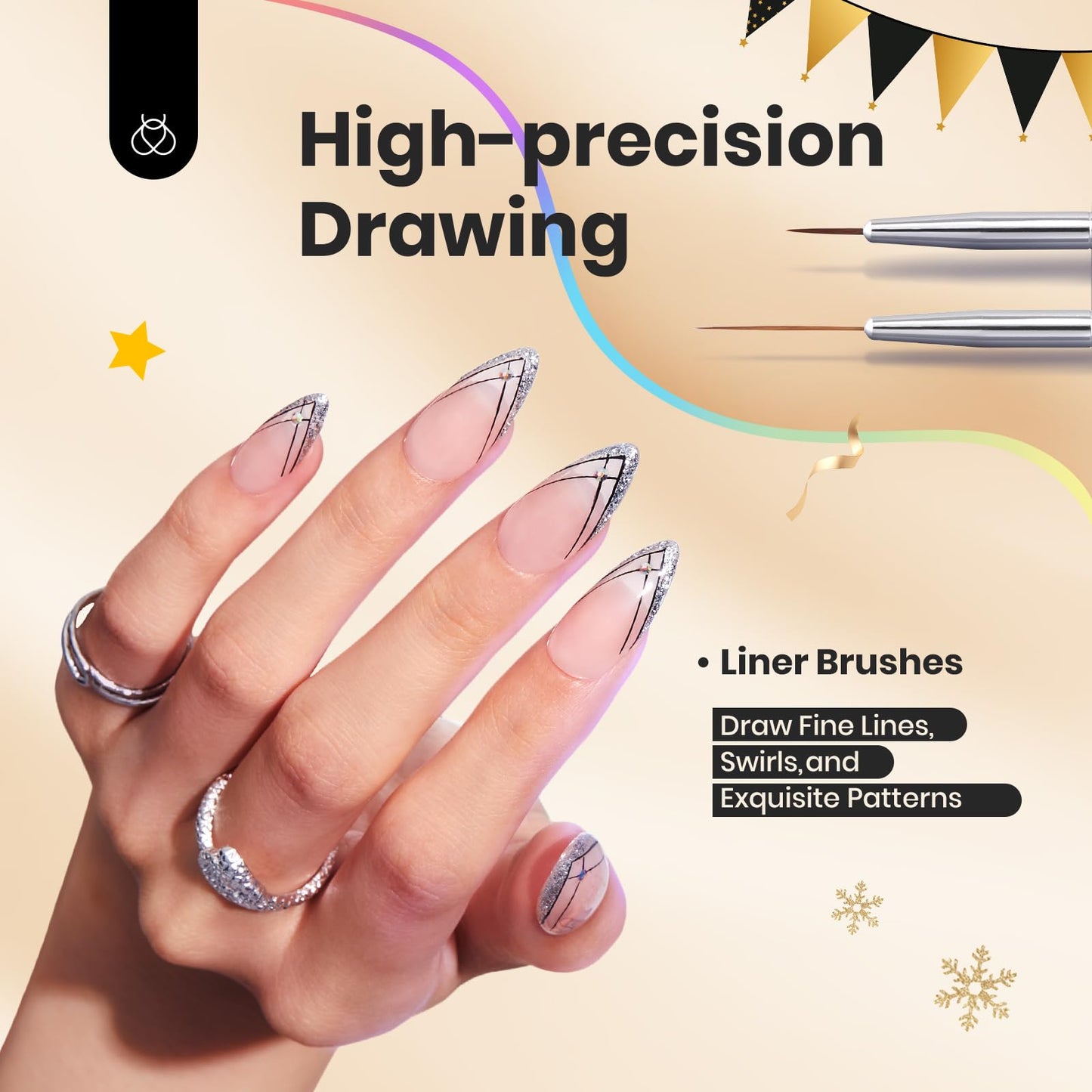 Beetles Nail Art Brushes 25pcs - Confetti Pens Daul Ended Dotting Tools & Gel Polish Nail Art Brushes, 6 Pcs Fingernail Design Pens, Wood Alloy Handle