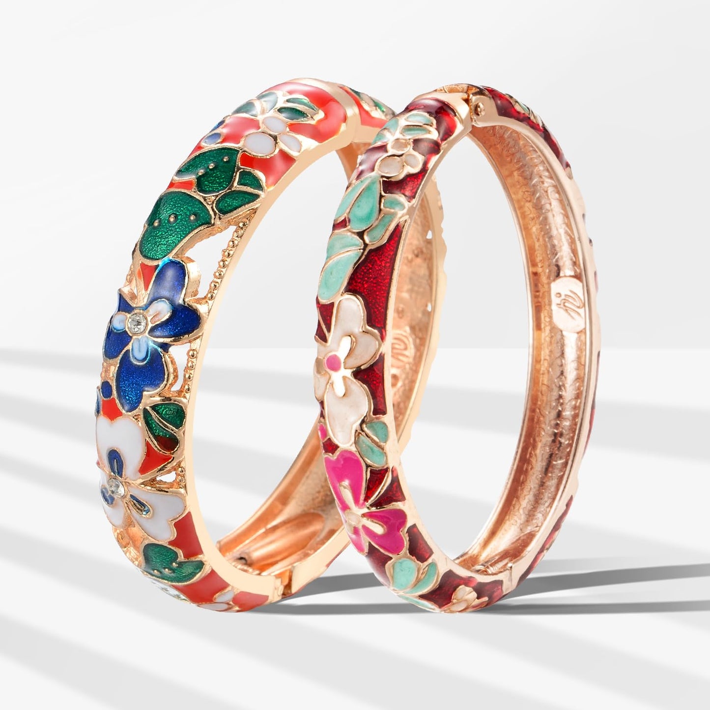 UJOY Fashion Cloisonne Bracelets Colorful Enameled Leaf Spring Hinged Plated Bangles Womens Jewelry Gifts 88A22-55A100 red