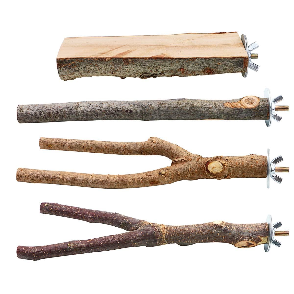 BILLIOTEAM 4 Pack Natural Wood Bird Perch Set for Parakeet Cage
