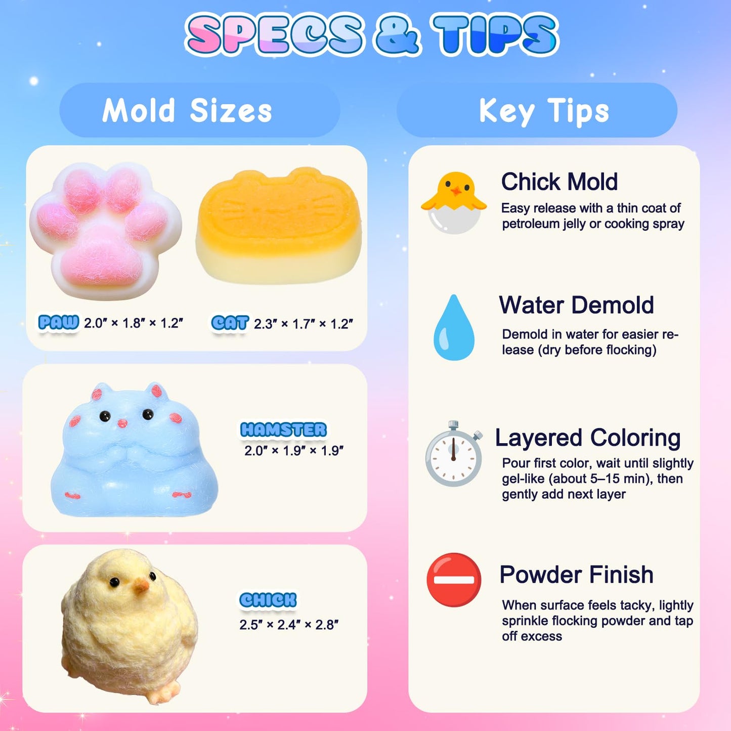 Taba Squishy Maker Kit – DIY Squishy Craft Kit, Silicone Mold Making Set with 18oz AB Silicone Gel, Giant Chick/Paw/Hamster/Cat Molds, Flocking Powder – Stress Relief Craft Gift for Adult