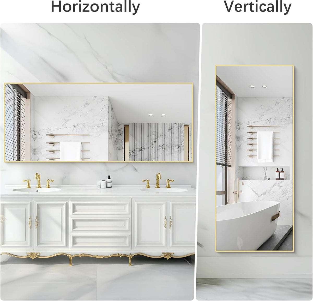 36x72inch Bathroom Mirror, Gold Rectangle Mirror with Thin Metal Frame, Large Rectangular Wall Mirrors for Bathroom, Living Roomm, Hair Salon, Big Farmehouse Mirror Hang Horizontal/Vertical