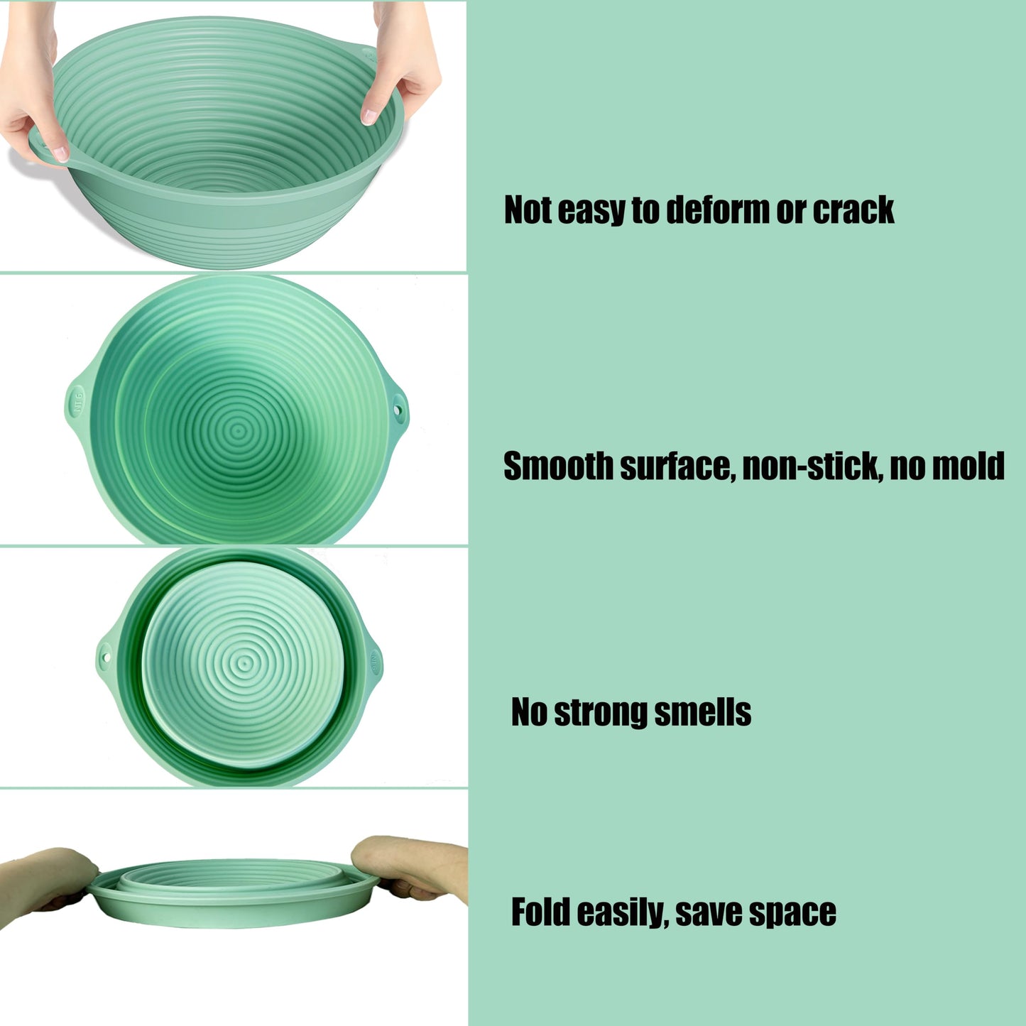 Silicone Bread Proofing Basket, 9 inches Sourdough Baking Bowl with liner Thick Foldable Reusable Handmade Bread Making Supplies for Bakers