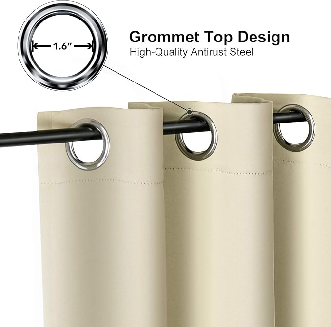 ChrisDowa Grommet Room Darkening Curtains for Bedroom and Living Room - 2 Panels Set Thermal Insulated Blackout Curtains (Beige, 52W x 45L)