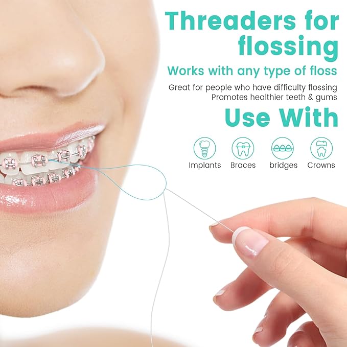 Floss Threaders, 400 Count Threaders for flossing, Dental Floss Threader for Braces, Bridges, Implants, Permanent Retainer (Pack of 4)