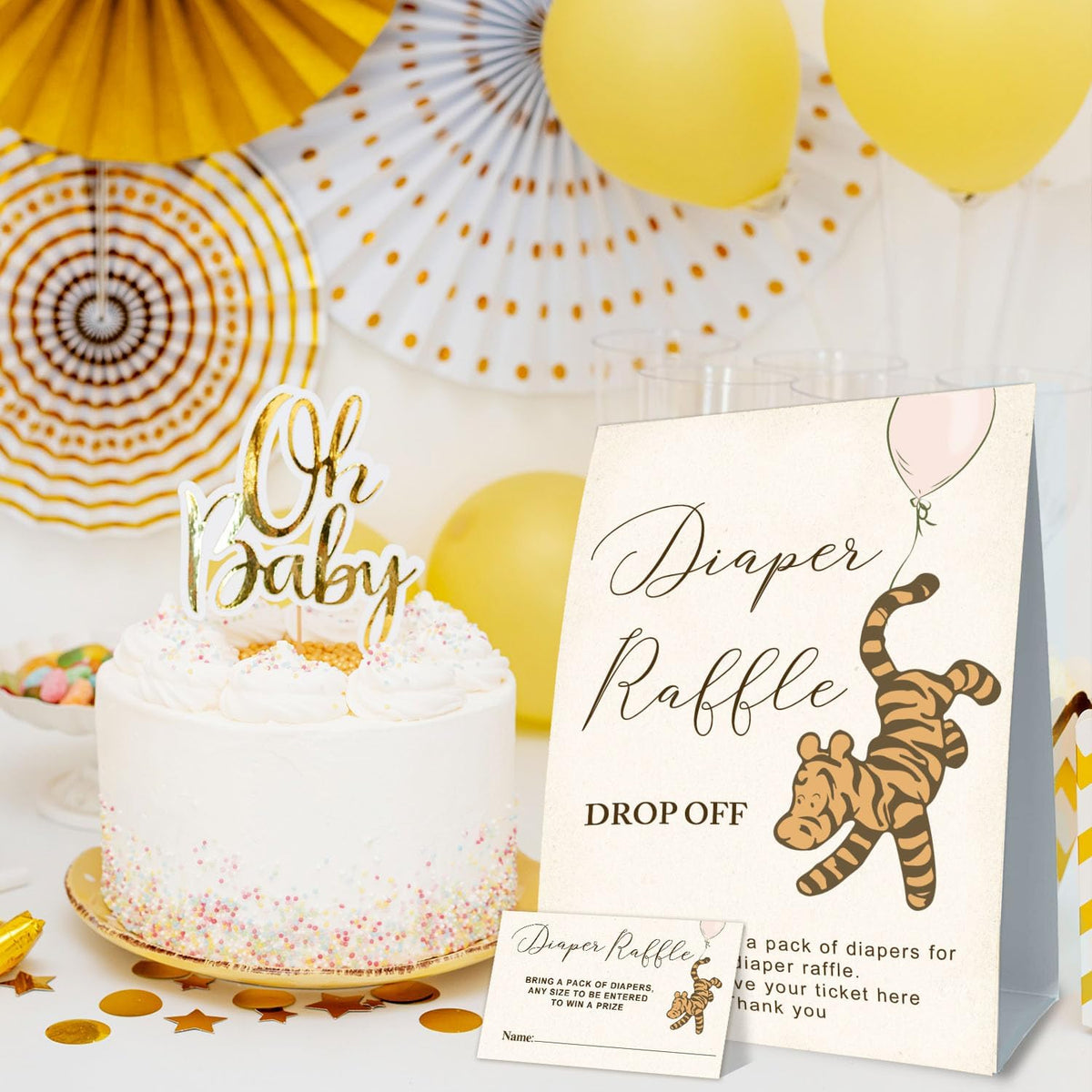 Winnie Baby Shower Decorations-Baby Shower Games-Baby Shwoer Party Decor-Baby Shower Table Sign Centerpieces-Baby Shower Games Pooh Birthday Supplies Party Decorations-Diaper Raffle