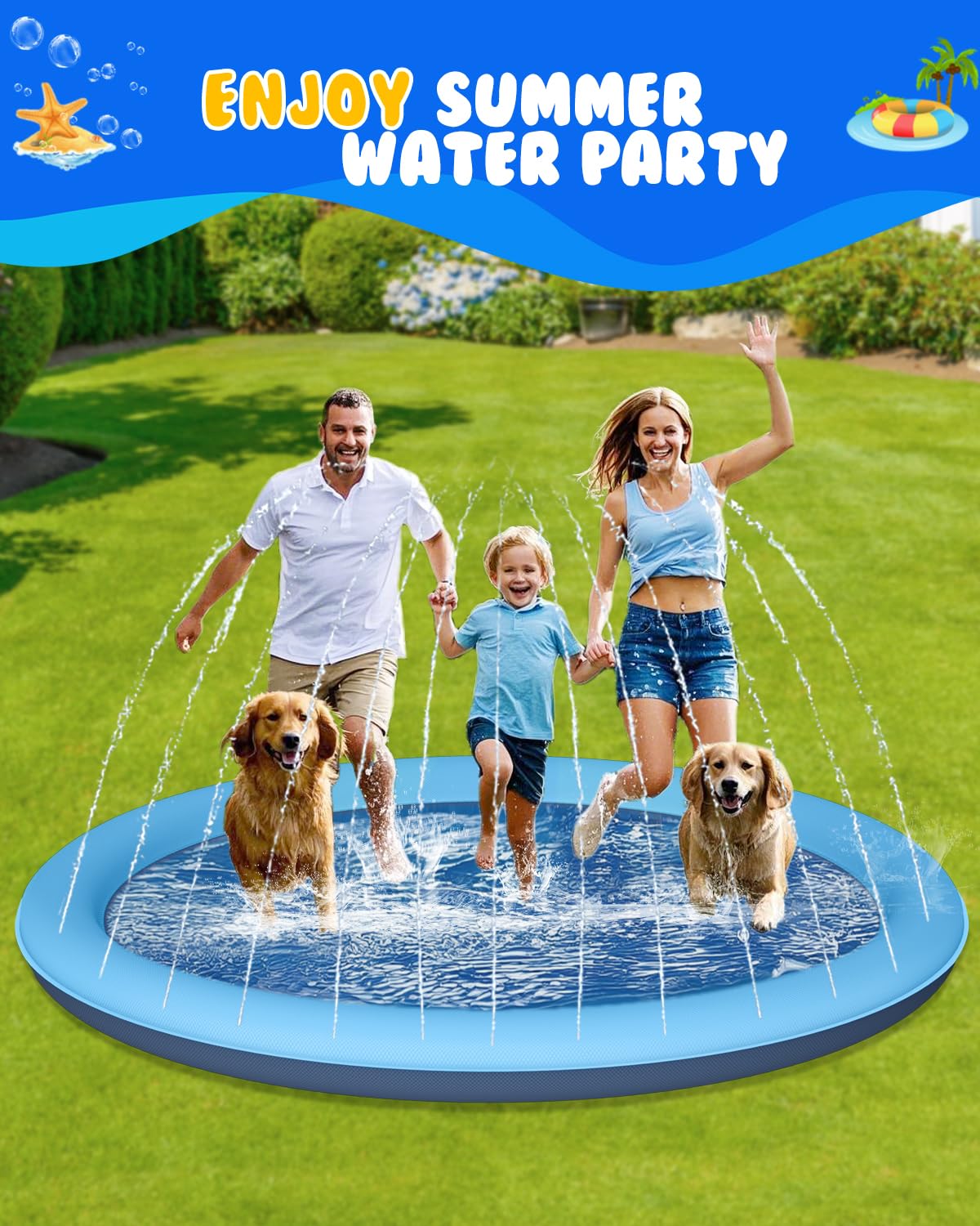 Dog Splash Pad, 67" Non-Slip Thickened Sprinkler Pool, Summer Outdoor Pet Water Play Mat, Splash Pad for Dogs & Kids