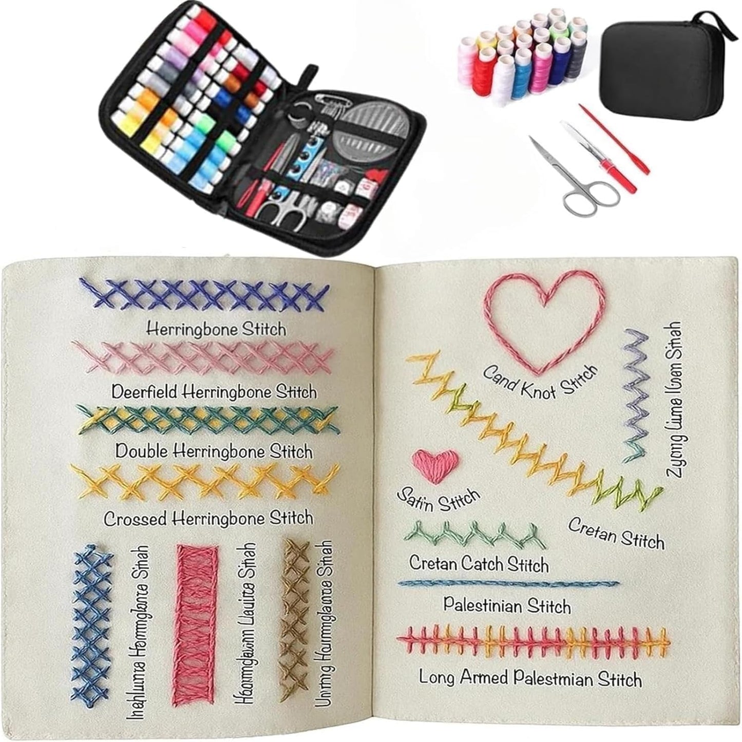 Cekomady 2026 Upgraded Embroidery Stitch Book Kit, 106 Patterns with Tools & Tutorials, 86 PCS Beginner Embroidery Kit, Portable All-in-One Hand Embroidery Book for Adults & DIY Craft Lovers (1Set)