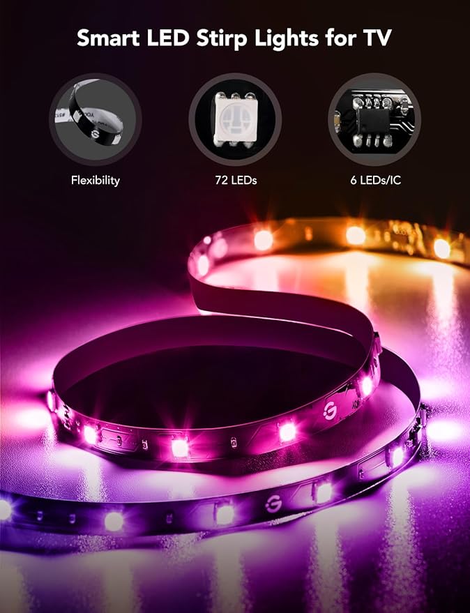 Govee TV LED Backlight Strip, RGBIC Smart LED Backlight for 40-50inch TVs, Music Sync, Wi-Fi Bluetooth & App Control, Works with Alexa & Google Assistant, 77 Scene Modes, Adapter